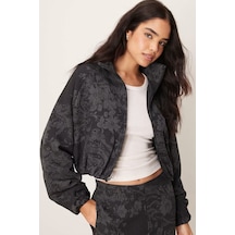 Nike Full Zip Jacquard Print Track Oversize Jacket Kadın Oversize Jakarlı Baskılı Kısa Spor Ceket Siyah