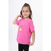 Toontoy Kids Toontoy Kız Çocuk Baskılı Bisiklet Yaka Kısa Kollu Tişört Orkide