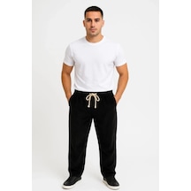 Erkek Fitilli Kadife Cepli Buggy Pantolon Oversize Rahat Kalıp İyah Siyah