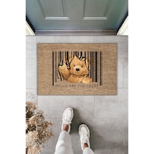 Rugmood Modern Dijital Baskı Paspas - Ayıcık Barkod Paspas - Kapı Önü Paspası 70x45cm Kahverengi