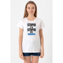 Forrest Gump Stupid Is As Stupid Does Beyaz Kadın Bisikletyaka Tshirt 001