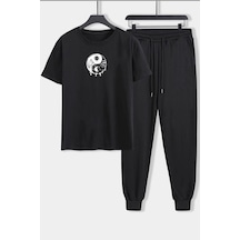 Uyguntarz Unisex Yin & Yang Baskılı 2'li Eşofman Takımı Siyah