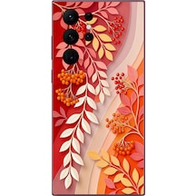 Samsung Galaxy S22 Ultra Uyumlu Kırmızı Beyaz İğdeler Baskılı Silikon Kılıf Renkli