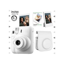 Fujifilm Instax Mini 12 Fotoğraf Makinesi + 10'lu Film + Çerçeve + Deri Kılıf Seti Beyaz