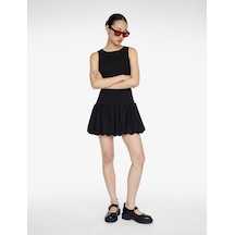 Koton Volanlı Fermuarlı Slim Fit Kolsuz Bisiklet Yaka Mini Balon Elbise Siyah 6sal80009ıw