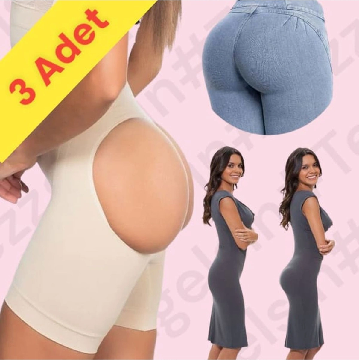 Tezzgelsin Kadın Beden Incelten Fit Gösteren Açık Popo Dikişsiz Yüksek Bel Korse 3 Adet Ten Rengi