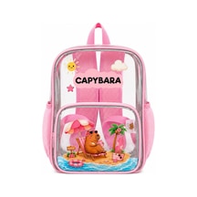 Capybara Lisanslı Şeffaf Çocuk Çantası - Hafif Ve Dayanıklı Şeffaf Sırt Pembe