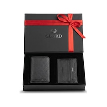 Guard Leather Guard Hakiki Deri Erkek Cüzdan & Kartlık Seti Özel Hediye Kutulu Siyah Premium Set Çok Renkli