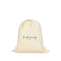 Tabby Design Keep Going Motto Baskılı Büzgülü Sırt Çantası - Krem