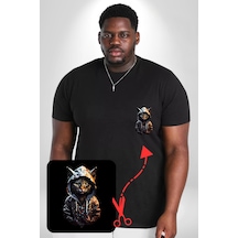 Angemiel Hip Hop Gençlik Kedi Çeket Siyah Büyük Beden Kadın Basic Minimal Baskılı Tişört Siyah