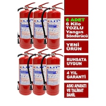 6 Kg Tozlu Yangın Söndürme Tüpü Askı Aparatı + Talimat Dahil Ruhsata Uygun 6'lı Paket