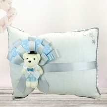 Süslebabypartystore Takı Yastığı, Keten Kumaş Mavi & Gümüş Mavi - Gold