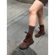 Kahve Süet Otis İçi Kürklü Barefoot Bağcıklı Kadın Bot-6531 Kahverengi