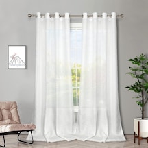 Melodieux Oturma Odası İçin Beyaz Yarı Şeffaf Perdeler 241 Cm Uzunluğunda - Keten Görünümlü Yatak Odası Gromet Üst Vual Perdeler, 132 X 226 Cm 2 Panel 50 x 22