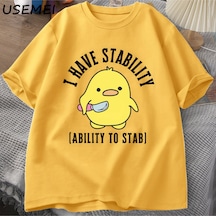 Flood Of Style Ben Bıçaklamak İçin İstikrar Yeteneği Var T-shirt Erkek Kadın Moda Ördek Meme Grafik T-shirt Sarı