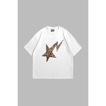 Tarzsokak Leopar Falling Star Oversize Unisex Beyaz Beyaz