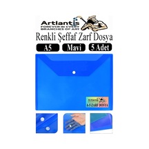 Mavi A5 Çıtçıtlı Dosya Şeffaf Renkli Zarf Dosya 5 Adet 17x22 Cm Çıt Çıtlı Dosya Su Geçirmez 50 Yaprak Kapasiteli