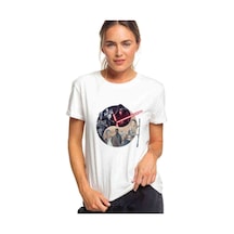 Dark Side Ying Yang Baskılı Beyaz Kadın Tshirt