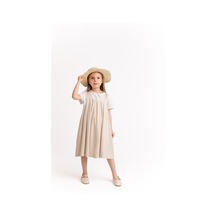 Askıları Nakışlı Keten Kız Çocuk Elbise Naturel Naturel Bej