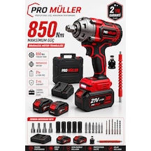 Pro Müller Profesyonel 21v Çift Akülü 850nm Tork Bl Motor Şarjlı Darbeli Somun Sıkma Sökme Makinesi Setli
