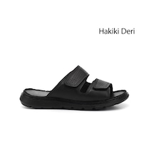 Gönderi(R) Gönderir Siyah Çift Cırtlı Hakiki Deri Comfort Terlik Siyah