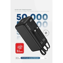 50.000 Mah Dijital Göstergeli Dahili Çoklu Kablolu Powerbank Süper Hızlı Şarj Taşınabilir Şarj Siyah