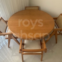 Roys Ahşap 120 Cm Koyu Naturel Yuvarlak İlaveli Baba Ayak Masa