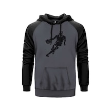 Basketball Hoop Siluet Gri Renk Reglan Kol Sweatshirt Gri