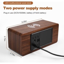 Goldenqian Dijital Çalar Saat, Led Akıllı Telefon Kablosuz Şarj Cihazı Zvfzme Kahve