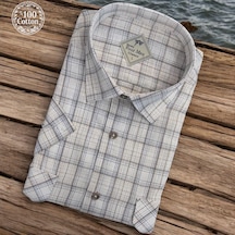 Linen Keten Klasik %100 Cotton Kısa Kollu Terletmeyen İki Cepli Kapaklı Beyaz Gömlek Regular Kalıp -10187 Beyaz