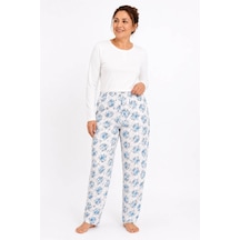 Neco Giyim Kadın Anne Desenli Pijama Altı Beyaz - Mavi