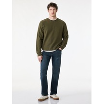 Koton Regular Fit Uzun Kollu Baskılı Bisiklet Yaka Sweatshirt Haki 6sam70017mk