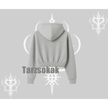 Startmore Kapşonlu Crop Sweatshirt London Denim 1985 Gri