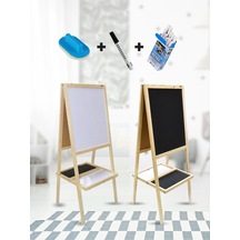 Ahşap Ayaklı Çift Taraflı Sepetli Öğrenci Tipi 35x50 Yazı Tahtası Turkuaz