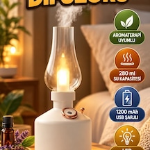 Gaz Lambası Tasarımlı Aromaterapi Difüzörü 280 Ml, 1200 Mah Usb Şarjlı, Led Aydınlatmalı
