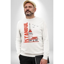İstanbul Kız Kulesi Türkiye Unisex Beyaz Sweatshirt Beyaz