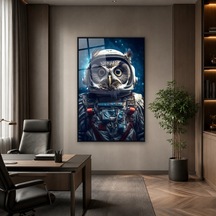 Astronot Kasklı Baykuş Siyah Çerçeveli Cam Tablo