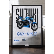 Suzuki Gsx-s 125 Siyah Ahşap Çerçeveli Poster, Dekoratif Motosiklet Duvar Tablosu