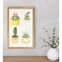 Bk Gift Kaktüsler Tasarımlı Dekoratif Retro Ahşap Çerçeveli Tabl (551142892)