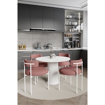 Avvio Sweet Pink Dreams Ptt Lake Mdf Ayak 4'lü Teddy Sandalye 90x90 Masa Sandalye Takımı Bukle Kumaş Beyaz