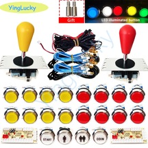 Sarı--kırmızı-dıy Joystick Arcade Kiti 2 Oyunculu Usb Kodlayıcı Sanwa Joystick'li Led Gümüş Kaplamalı Düğme Pc'de