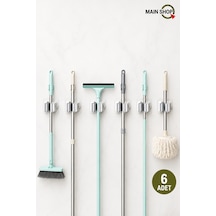 Mainshop 6 Adet Duvar Mop Süpürge Askı Aparatı - Yapışkanlı Delmesiz Paspas Tutucu M-310 Beyaz