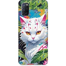 Oppo A52 Uyumlu Beyaz Kedi Ve Ejder Meyvesi Desenli Silikon Kılıf