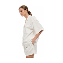 Koton Viskon- Keten Karışımlı Cepli Kısa Kollu Oversize Gömlek Kırık Beyaz 5sak60003pw Ekru