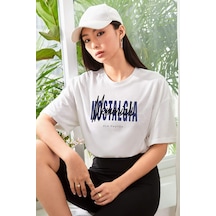 Unisex Nostalgia Baskılı Oversize Tshirt Beyaz