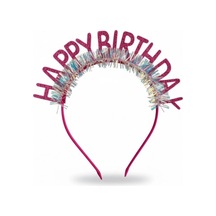 Fuşya Saçaklı Happy Birthday Temalı Kız Çocuk Parti Tacı Fuşya