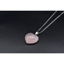Hakiki Doğal Kalp Pembe Kuvars Kolye Ucu 001 Gri