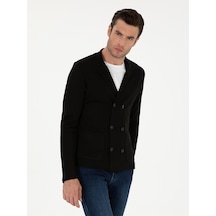 Cacharel Siyah Slim Fit Yün Karışımlı Kruvaze Triko Hırka