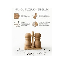 Kamptek Ahşap Bambu Tuzluk Ve Biberlik Seti - Kalp Standlı Tasarım Dekor Sunum Tuzluk Biberlik Turuncu