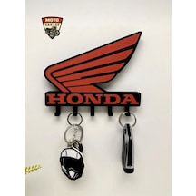Honda Logolu Motosiklet Duvar Anahtarlığı - 3d 5 Askılı Dekoratif Motorcu Askısı - 15 Cm